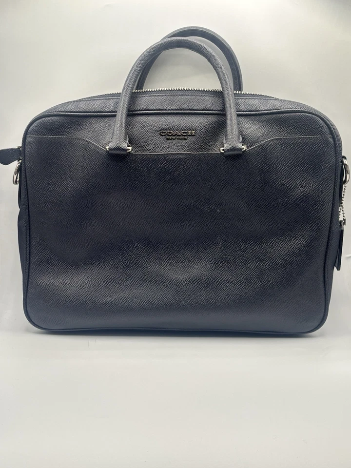 Maletín de cuero delgado COACH Metropolitan azul oscuro Foto 1 de 2