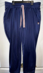 FILA Womens Track Pants 1X Navy Drawstring Waist Shiny Logo Pull On Activewear - Picture 1 of 13
