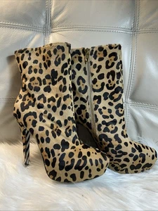 Womens Boots Sz 8 Leopard Real Cowhide Fur Ultra High Ret$300. Alejandra G - Picture 1 of 14