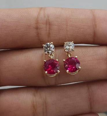Victorian Ruby Drop Earrings 925 Sterling Silver Zircon Earrings Bride Earrings - Image 1 of 4