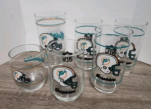Vintage Miami Dolphins Mixed Lot of 6 Drinking Glasses Mobil Promo Man Cave - Picture 1 of 7