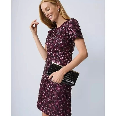 Vestido Ann Taylor Borgoña Lentejuelas Floral Fiesta Cóctel Talla 8 Foto 1 de 4