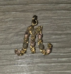 10K massiver Gelbgold 1,08 g Diamantschliff "M" Mortia Wednesday Adams Anhänger 0,5" - Bild 1 von 4
