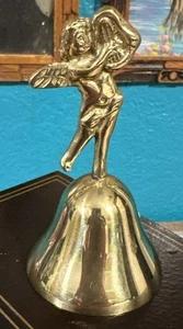 Vintage Brass Bell With Angel Cherub Topper Handle - Picture 1 of 5