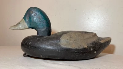 Antigua madera tallada a mano arte popular ánade real pato señuelo orilla pájaro escultura negro Foto 1 de 4