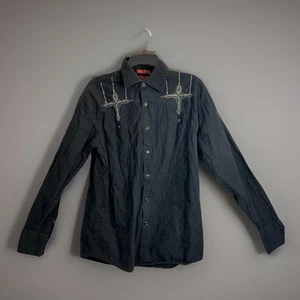 Stampa “Justice” Pearl Snap Button Up Shirt Embroidered Men’s Long Sleeve Sz M - Picture 1 of 13