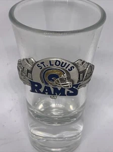 St Louis Rams Shot Glass W/ 3D Pewter Embellished Official NFL Hologram Sticker - Picture 1 of 7
