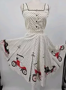 Conjunto de falda circular estampada a mano California años 50 de colección, estampado de novedad modelo T coches SM - Imagen 1 de 24