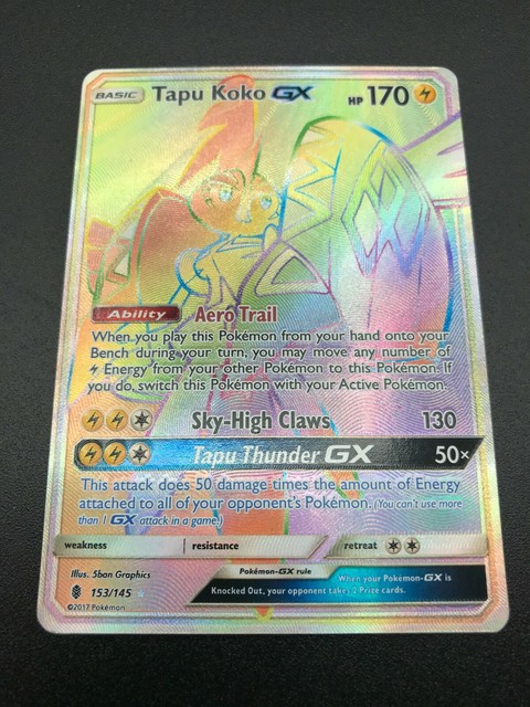 Tapu Koko GX - 153/145 Guardians Rising (Pokemon) Secret Rainbow Rare - LP