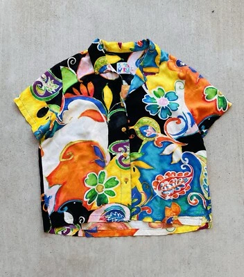 vintage JAMS WORLD MYSTERE PRINT TOP Rayon L Hawaiian button up shirt FLORAL - Imagem 1 de 4