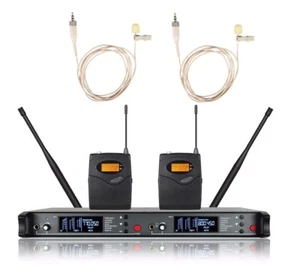 Sistema de micrófono de solapa inalámbrico UHF micrófono de doble solapa montaje en rack micrófono beige - Imagen 1 de 3