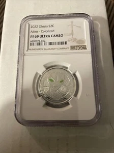 2022 Ghana 1/2oz Silver 5 Cedis Colorized Alien PF 69 NGC Ultra Cameo PF69 - Picture 1 of 8