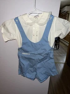 Vtg Snookies By kiddies Pal Blue Overalls Set 12 M White Top Beautiful Outfit - Picture 1 of 6