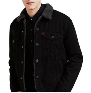 Levi’s Men’s Sherpa Denim Trucker Jacket Duvall Black dark collar 2xl - Picture 1 of 1