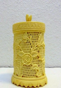 Vintage Toothpicks Holder Cocktail Fork Picks Hong Kong Plastic Ivory Rose Flora - Picture 1 of 12