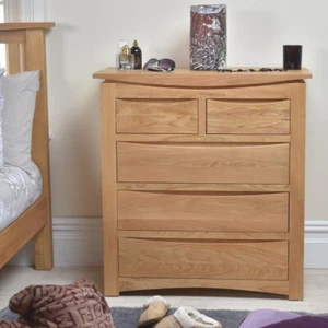 2 Over 3 Chest Of Drawers Solid Oak 5 Drawer Bedroom Furniture - Crescent Oak - Picture 1 of 4