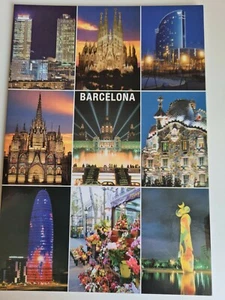 TARJETA POSTAL DE LAS TORRES SUPERIORES MÁS FAMOSAS DE BARCELONA FOTO TOMADA EN VISTA NOCTURNA - Imagen 1 de 2