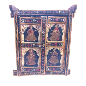 Antique Indian India Window Shutter Frame Painted Wall Hanging - Picture 1 of 14