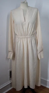 Vince M Sandalwood Beige Crinkle Satin Hi-Low Poet Midi Dress - Picture 1 of 13