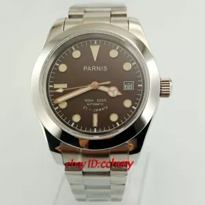 Reloj de pulsera automático para hombre Parnis 40 mm caja de acero esfera de café cristal de zafiro - Imagen 1 de 6