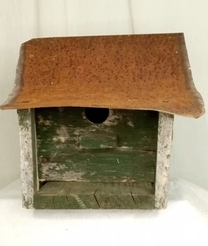 Vintage Wood Birdhouse With Tin Roof Post Mounting Farm Fresh Cover