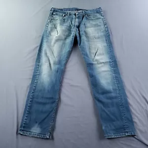 Levis 505 Men 36x32 Blue Light Wash Straight Leg Regular Fit Ripped Grunge Faded - Picture 1 of 13