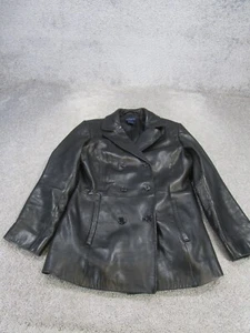Ann Taylor Pea Coat Womens Small Petites Black Leather Casual - Picture 1 of 7