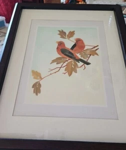 Vintage Asian Bamboo Birds & Branches Matted & Framed Picture 15" X 12.5" Wide - Picture 1 of 12
