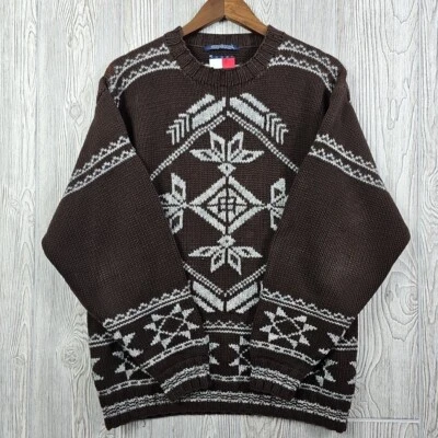 VTG Tommy Hilfiger Sweater Mens M Snowflake Handknit Wool Blend Nordic Christmas - Image 1 of 4