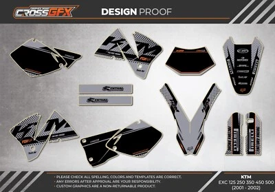 2001 2002 Graphics Kit for KTM EXC 125 200 250 300 380 400 520 Decals Stickers Foto 1 de 4