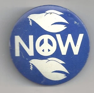 1960's 2 Doves Olive Branch Peace NOW Tin Litho Pin 2.25" - Picture 1 of 2