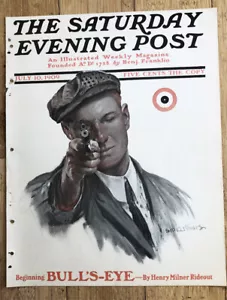 1909 Original SAMSTAGABEND POST BRIEF " Bull’s-Eye Gun " ILLUSTRATION Kunst - Bild 1 von 3