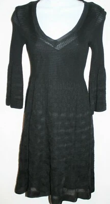 MISSONI Black Bell Sleeve Knitwear Dress 40 S 4 Iconic Knits Ribbed Top Oval  - Image 1 of 4