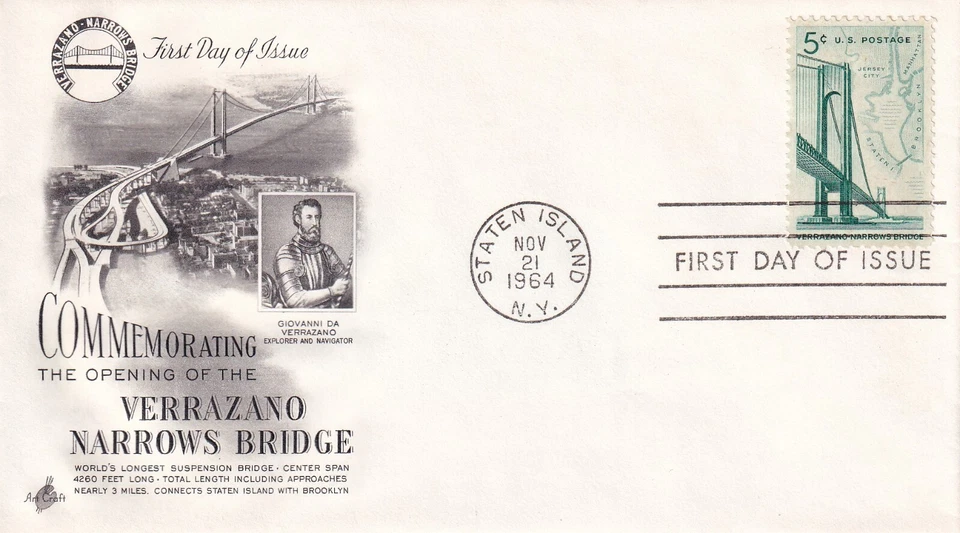 STAMP SCOTT 1258 "NY Verrazano-Narrows Bridge" 5 CENT 1964 FDC - Image 1 of 1