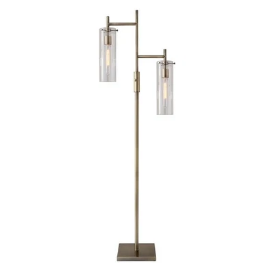 64" Brass Two Light Novelty Floor Lamp With Clear Glass Drum Shade - Image 1 of 4