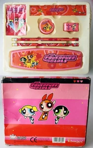 RARO SET SCUOLA CANCELLERIA POWERPUFF GIRLS ASTUCCIO PORTAMATITE TACCUINO NUOVO! - Foto 1 di 7