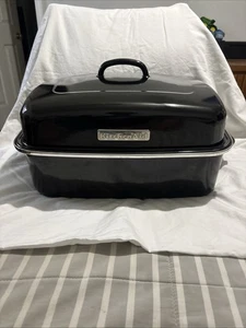 KITCHENAID Large Black 16 x 12.5” x 4 3/4” Covered Roaster Roasting Pan +Rack EC - Picture 1 of 20