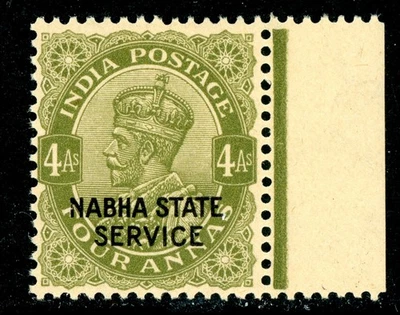India Británica 1942 KGV Nabha Oficial 4a Verde Salvia Scott #O49 Variedad MNH N106 Foto 1 de 4