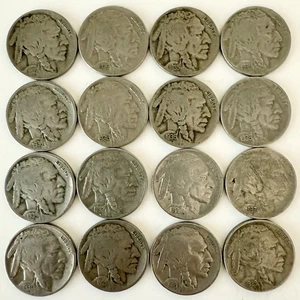 16 Buffalo Nickels ~ 1926-1937 All Different ~ Full Bold Dates ~ Some Full Horns - Picture 1 of 2