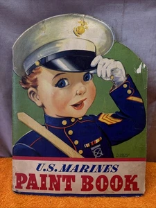 H•Vintage WWII 1940s US Marines BIG coloring book, die cut solider uniform boy - Picture 1 of 11