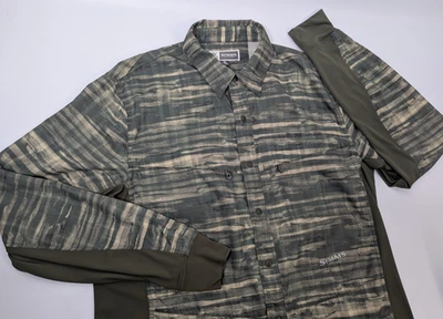 Simms Men's Insect Shield Vented Fly Fishing S Breakup Green Long Sleeve Shirt - Image 1 of 4