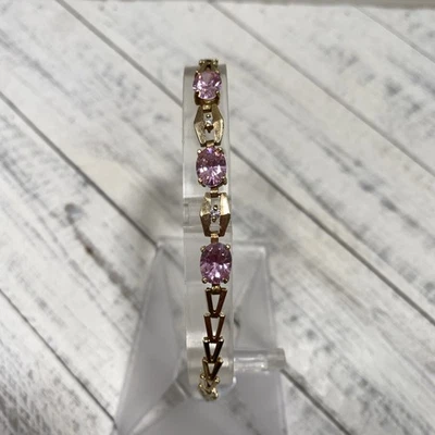 Vintage 10K Pink Amethyst & Diamond Bracelet, Estate, Lovely Piece - Image 1 of 4