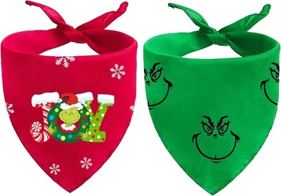 2 Pack Christmas Dog Bandanas Reversible Red Green Pet Scarf for Small Medium - Image 1 of 4