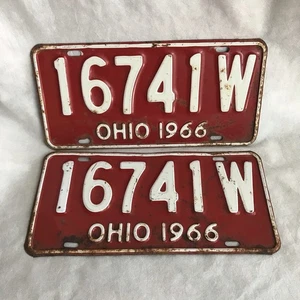 Vintage Red Ohio 1966 License Plate 16741W in Nice Condition 6” X 12” - Picture 1 of 6