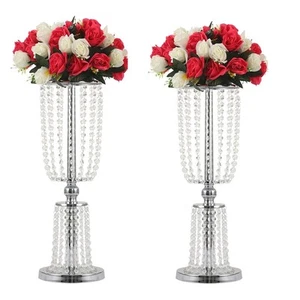 24,4 Zoll Silber Vasen für Mittelstücke, 2 Stück Metall Hochzeit Blumenständer Kristall... - Bild 1 von 9