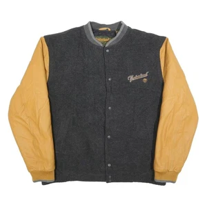 TIMBERLAND Mens Grey & Yellow Wool Blend Varsity Jacket 2XL Button Closure - Picture 1 of 6