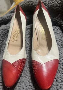 Vintage Salvatore Ferragamo Damen grau mit Schlangenleder Spitzen Pumps Größe 9AA sehr guter Zustand - Bild 1 von 11