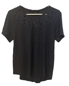 Lucky Brand Women's Medium Die Cut Pattern Dark Gray Blouse - Picture 1 of 11