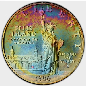 1986 S $1🌈AMAZING STATUE OF LIBERTY PCGS PR68CAM. Incredible RAINBOW TONING 🌈 - Picture 1 of 4