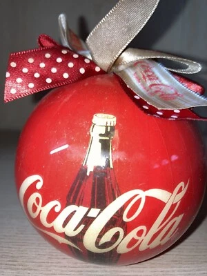 Coca Cola Ball Ornament COKE BOTTLE with Red and White Logo Ribbons 1993 no box - Image 1 of 4